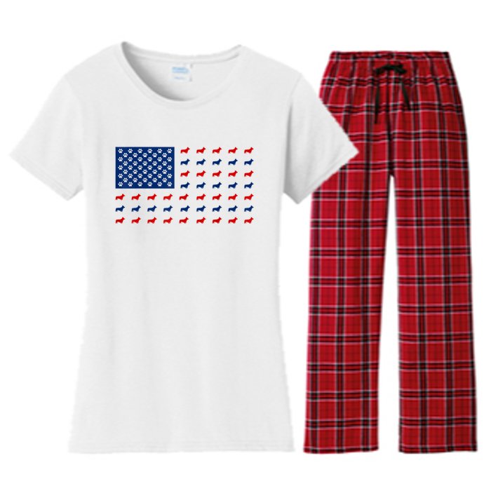 Corgi 4th Of July USA American Flag Dog Owner Men Women Women's Flannel Pajama Set