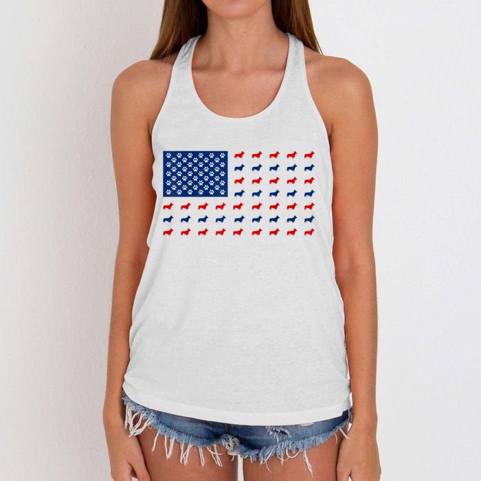 Corgi 4th Of July USA American Flag Dog Owner Men Women Women's Knotted Racerback Tank