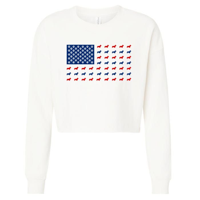 Corgi 4th Of July USA American Flag Dog Owner Men Women Cropped Pullover Crew