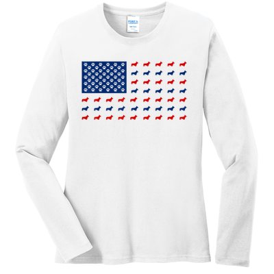 Corgi 4th Of July USA American Flag Dog Owner Men Women Ladies Long Sleeve Shirt