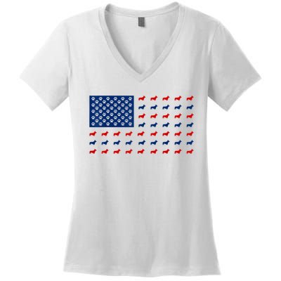 Corgi 4th Of July USA American Flag Dog Owner Men Women Women's V-Neck T-Shirt