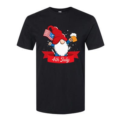 Cute 4th of July Gnome with Us Flag and Beer Patriotic Softstyle® CVC T-Shirt