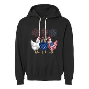 Chicken 4th Of July Patriotic Chicken Lover Usa Flag Garment-Dyed Fleece Hoodie