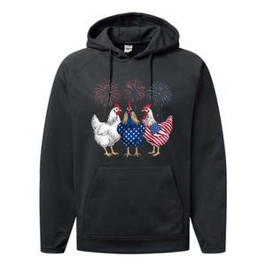 Chicken 4th Of July Patriotic Chicken Lover Usa Flag Performance Fleece Hoodie