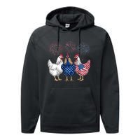 Chicken 4th Of July Patriotic Chicken Lover Usa Flag Performance Fleece Hoodie