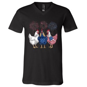 Chicken 4th Of July Patriotic Chicken Lover Usa Flag V-Neck T-Shirt