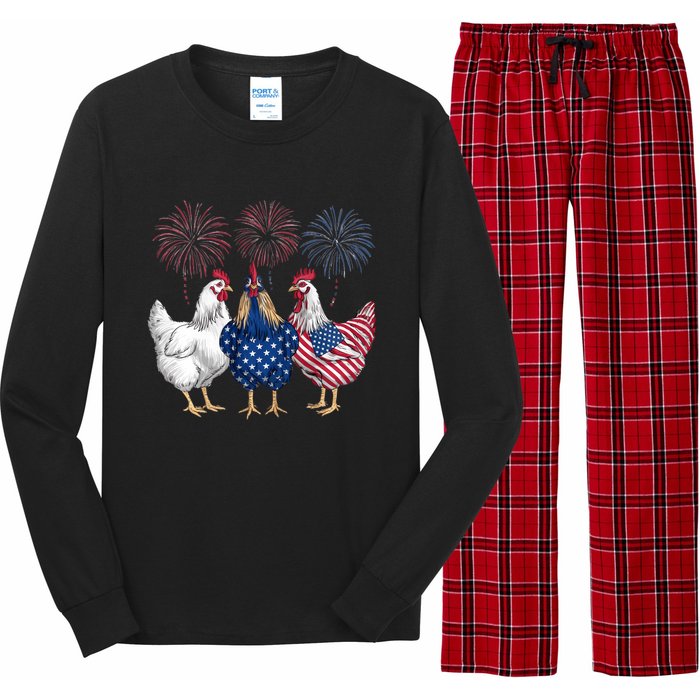 Chicken 4th Of July Patriotic Chicken Lover Usa Flag Long Sleeve Pajama Set