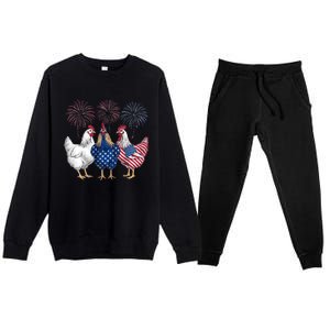 Chicken 4th Of July Patriotic Chicken Lover Usa Flag Premium Crewneck Sweatsuit Set