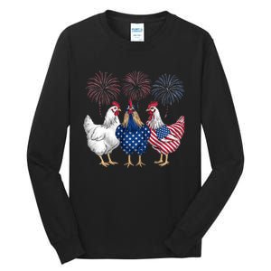 Chicken 4th Of July Patriotic Chicken Lover Usa Flag Tall Long Sleeve T-Shirt