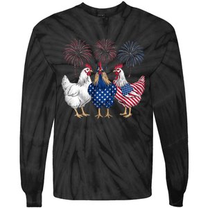 Chicken 4th Of July Patriotic Chicken Lover Usa Flag Tie-Dye Long Sleeve Shirt