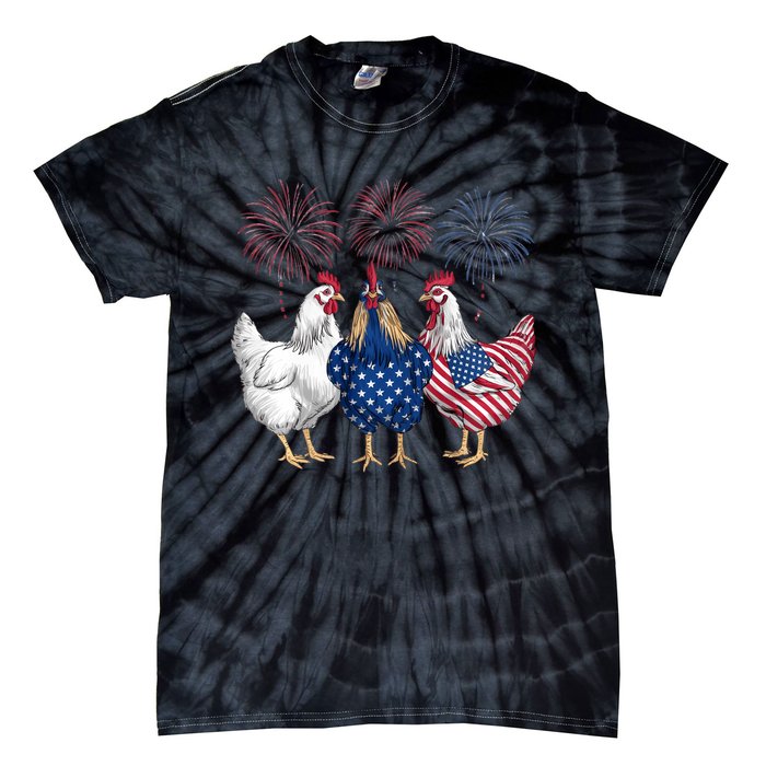 Chicken 4th Of July Patriotic Chicken Lover Usa Flag Tie-Dye T-Shirt