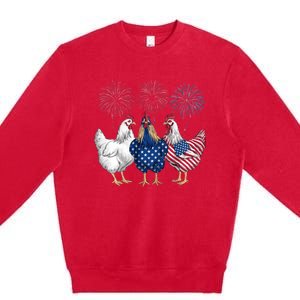 Chicken 4th Of July Patriotic Chicken Lover Usa Flag Premium Crewneck Sweatshirt