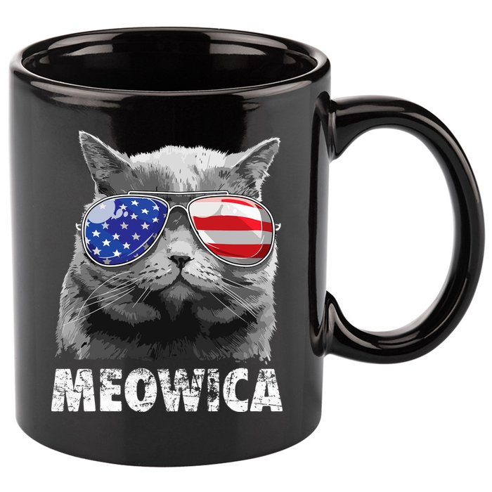 Cat 4th Of July Meowica Merica USA American Flag 11oz C Handle Ceramic Mug