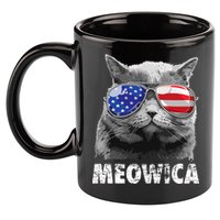 Cat 4th Of July Meowica Merica USA American Flag 11oz C Handle Ceramic Mug