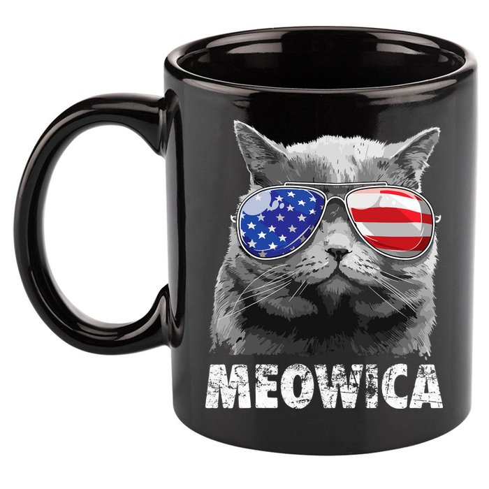 Cat 4th Of July Meowica Merica USA American Flag 11oz C Handle Ceramic Mug