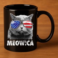 Cat 4th Of July Meowica Merica USA American Flag 11oz C Handle Ceramic Mug