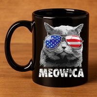 Cat 4th Of July Meowica Merica USA American Flag 11oz C Handle Ceramic Mug