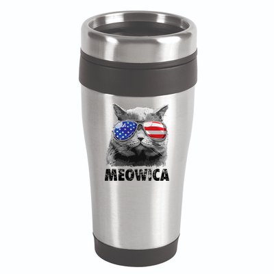 Cat 4th Of July Meowica Merica USA American Flag 16oz Travel Tumbler