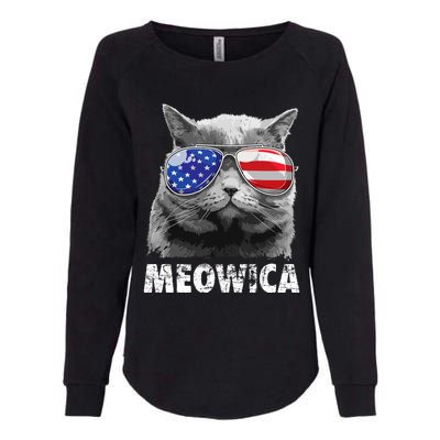 Cat 4th Of July Meowica Merica USA American Flag Womens California Wash Sweatshirt