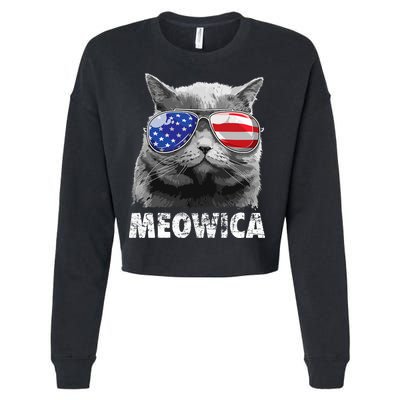 Cat 4th Of July Meowica Merica USA American Flag Cropped Pullover Crew