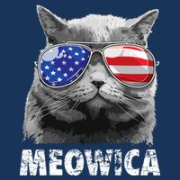 Cat 4th Of July Meowica Merica USA American Flag 7 Panel Mesh Trucker Snapback Hat