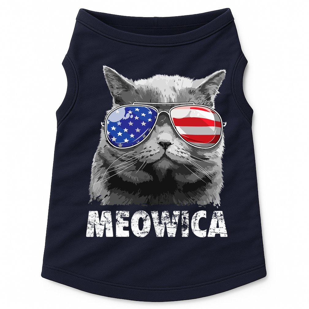 Cat 4th Of July Meowica Merica USA American Flag Doggie Tank