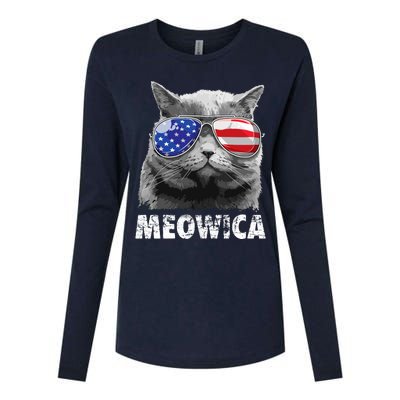 Cat 4th Of July Meowica Merica USA American Flag Womens Cotton Relaxed Long Sleeve T-Shirt