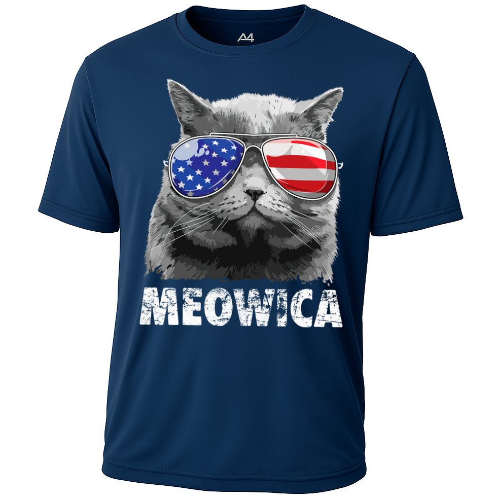 Cat 4th Of July Meowica Merica USA American Flag Cooling Performance Crew T-Shirt