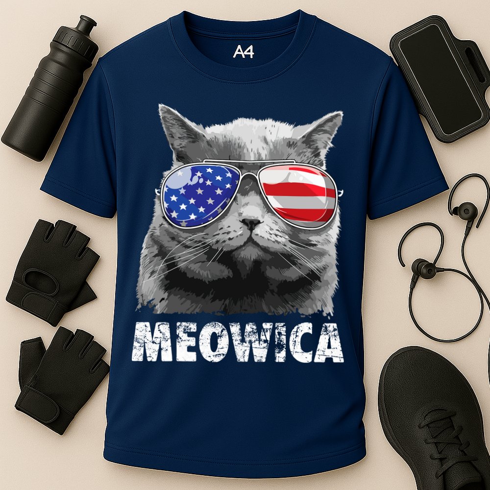 Cat 4th Of July Meowica Merica USA American Flag Cooling Performance Crew T-Shirt