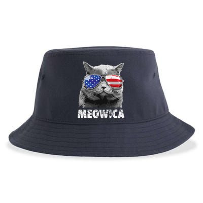 Cat 4th Of July Meowica Merica USA American Flag Sustainable Bucket Hat
