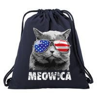 Cat 4th Of July Meowica Merica USA American Flag Drawstring Bag