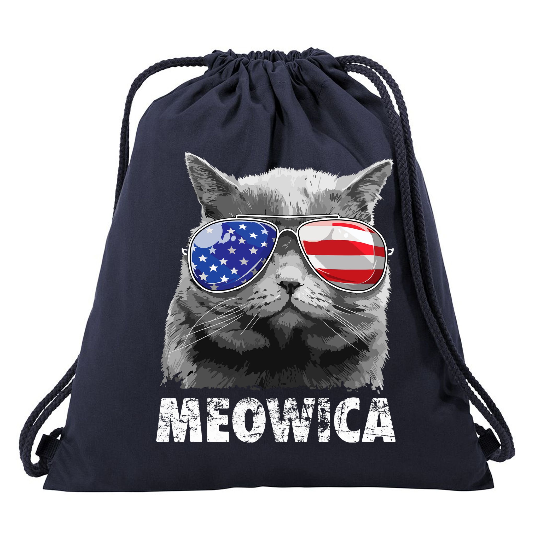 Cat 4th Of July Meowica Merica USA American Flag Drawstring Bag