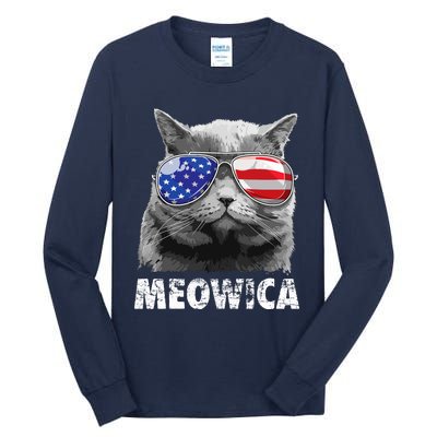 Cat 4th Of July Meowica Merica USA American Flag Tall Long Sleeve T-Shirt