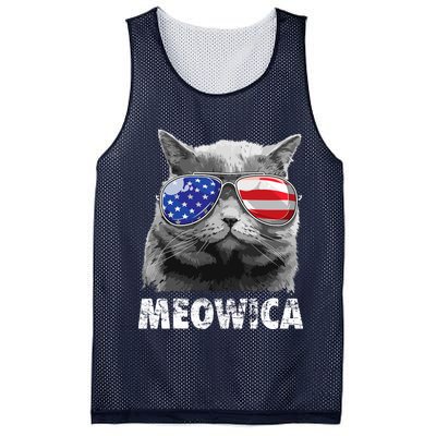 Cat 4th Of July Meowica Merica USA American Flag Mesh Reversible Basketball Jersey Tank