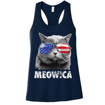 Cat 4th Of July Meowica Merica USA American Flag Womens Tank Top