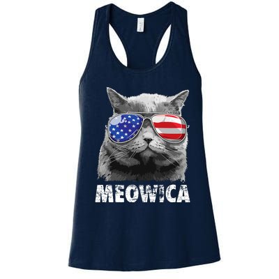 Cat 4th Of July Meowica Merica USA American Flag Women's Racerback Tank