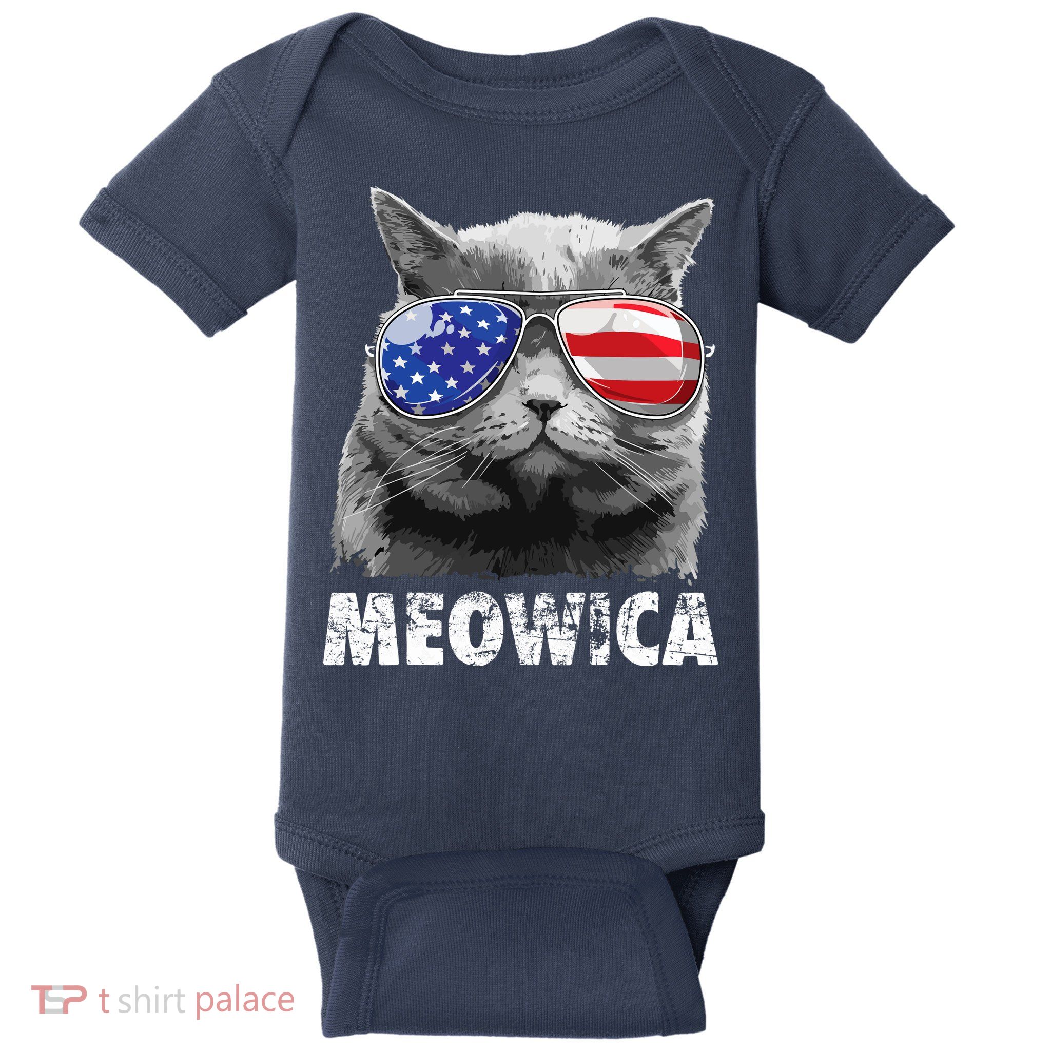 Cat 4th Of July Meowica Merica USA American Flag Baby Bodysuit