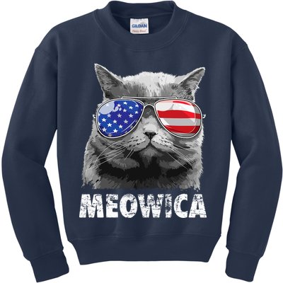 Cat 4th Of July Meowica Merica USA American Flag Kids Sweatshirt