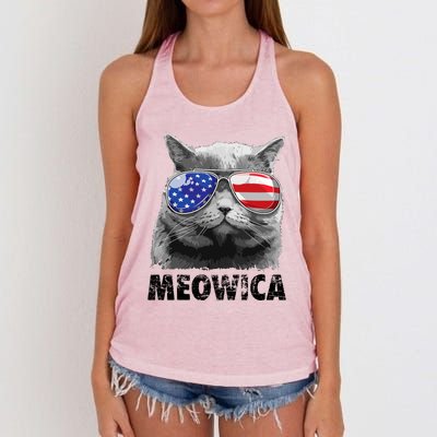 Cat 4th Of July Meowica Merica USA American Flag Women's Knotted Racerback Tank