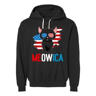 Cat 4th Of July Meowica Patriotic Kitten American Flag Garment-Dyed Fleece Hoodie