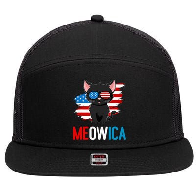 Cat 4th Of July Meowica Patriotic Kitten American Flag 7 Panel Mesh Trucker Snapback Hat