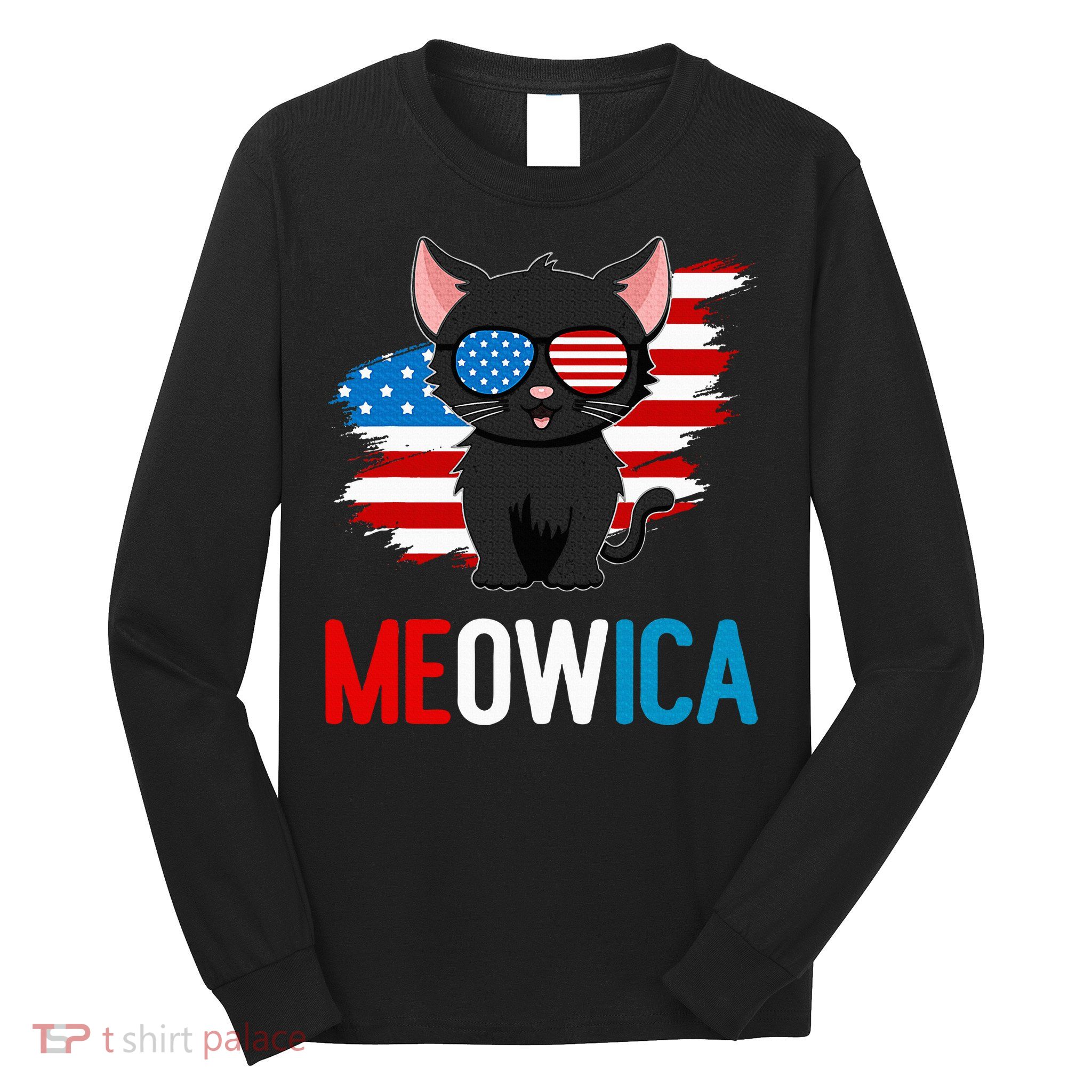 Cat 4th Of July Meowica Patriotic Kitten American Flag Long Sleeve Shirt