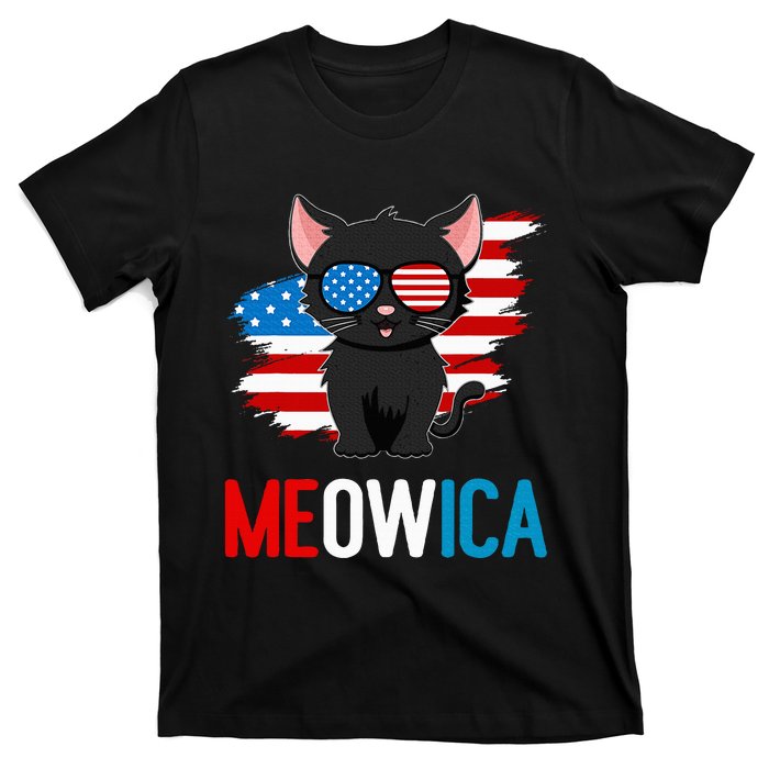 Cat 4th Of July Meowica Patriotic Kitten American Flag T-Shirt