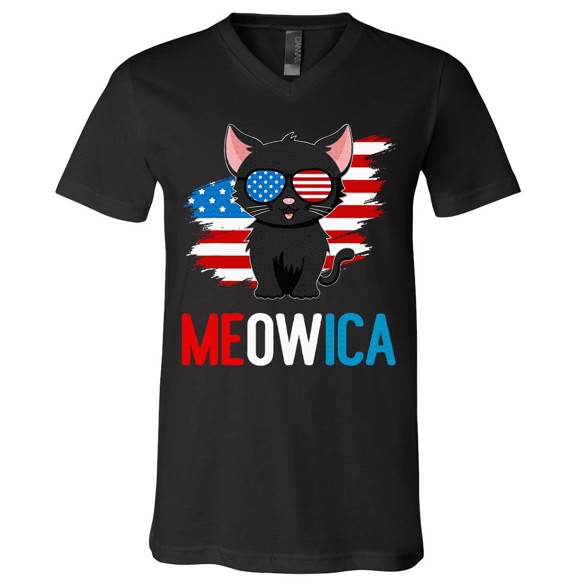 Cat 4th Of July Meowica Patriotic Kitten American Flag V-Neck T-Shirt