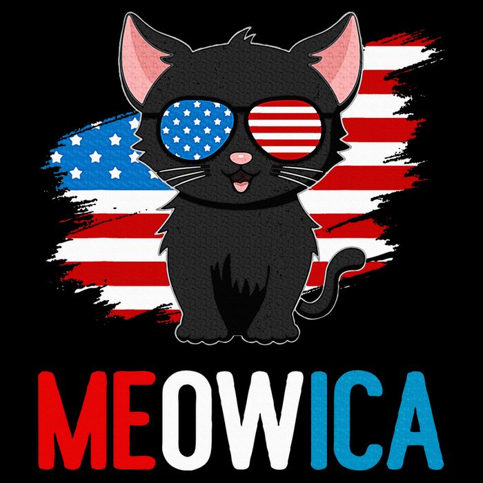 Cat 4th Of July Meowica Patriotic Kitten American Flag Button