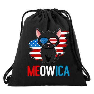 Cat 4th Of July Meowica Patriotic Kitten American Flag Drawstring Bag