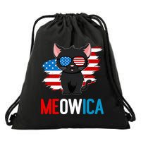 Cat 4th Of July Meowica Patriotic Kitten American Flag Drawstring Bag