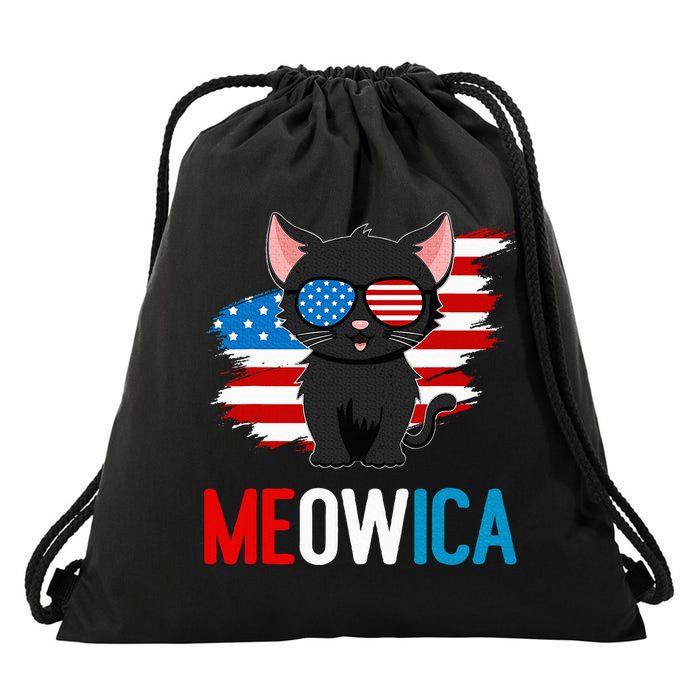 Cat 4th Of July Meowica Patriotic Kitten American Flag Drawstring Bag