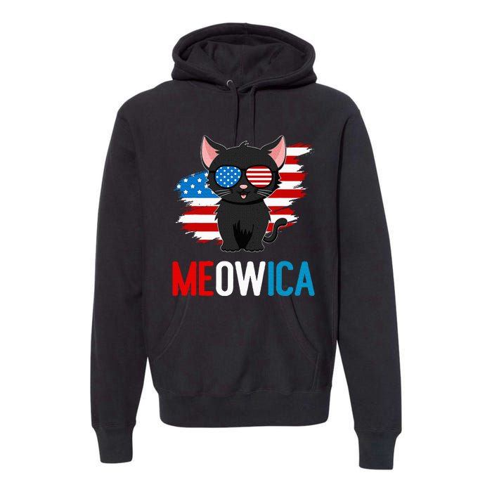 Cat 4th Of July Meowica Patriotic Kitten American Flag Premium Hoodie