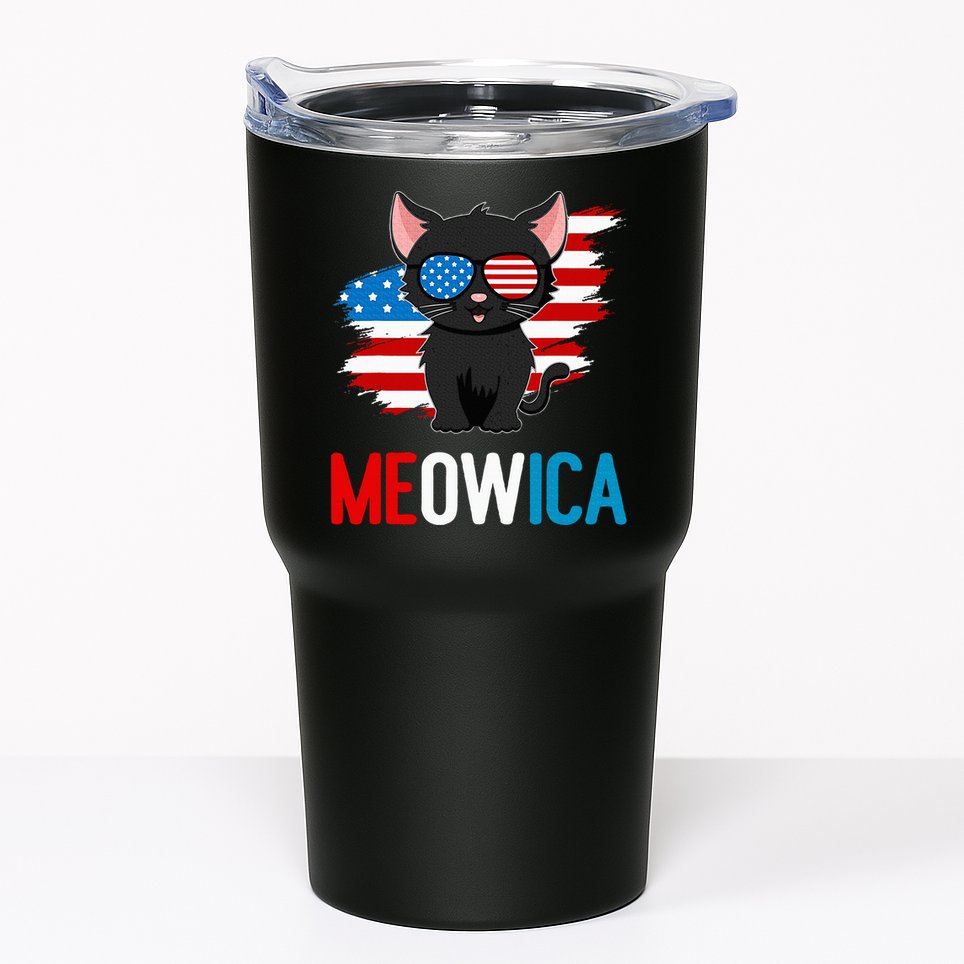 Cat 4th Of July Meowica Patriotic Kitten American Flag Tumbler